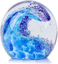 LCCCK Hand Blown Glass Ocean Waves Glass Ball Beach Office Decor, Blue Glass Paperweight Ideal Beach Decorations for Home, Suitability Seaside Villa Aquarium Ocean Lover's Gift