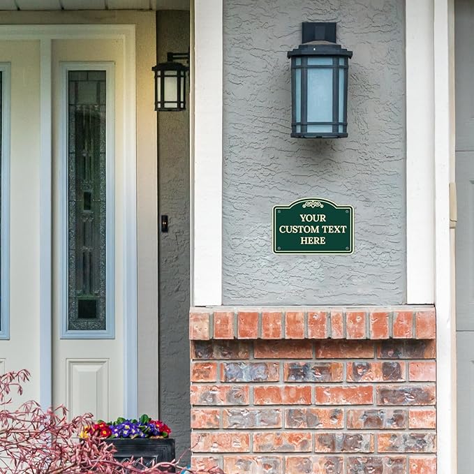 Custom Decorative Sign, Personalized Metal Sign for Business, Driveway, Home, Airbnb, Office Door Plaque, Green Background Sign 7x10 Inches, ACM, Fade Resistant, Made in USA by Sigo Signs