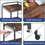 Fannova Under Desk Printer Stand, 20 Inches Deep Large Printer Table with Height Adjustable Storage Shelf, 2 Tier Rolling Printer Cart with Wheels for Home Office - Rustic Brown