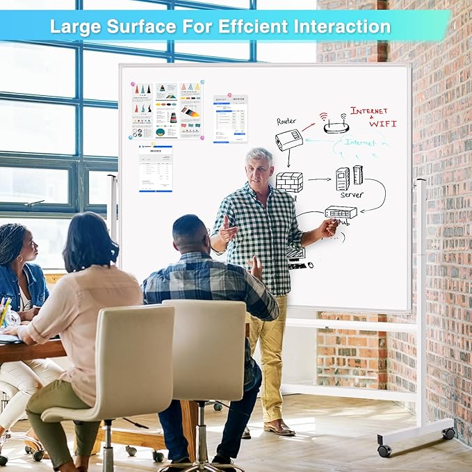 maxtek Rolling Whiteboard 60x48, Large Double-Sided White Board Dry Erase on Wheels, Giant Magnetic White Board Standing for Office, School, Home Office, Homeschool (Sliver)