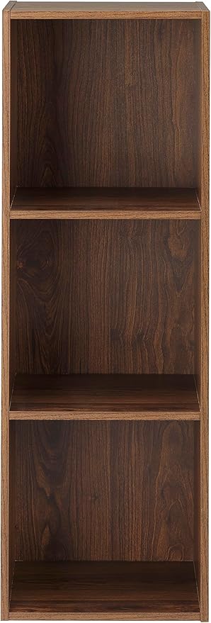 Whitmor 3 Cube Bookcase Storage Organizer, 3 Tier Stackable MDF Bookshelf, Open Storage Display Bookshelf, Storage Cabinet for Living Room, Bedroom, Home, Office, 12.2" L x 11.7" W x 35.6" H, Walnut