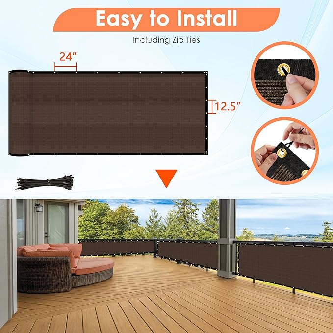 iCover 4x12ft Fence Privacy Screen, Heavy Duty Fencing Panels Screens, Outdoor Shade Cloth Mesh Barrier, Reinforced Bindings and Brass Grommets, Cable Zip Ties Included, Brown
