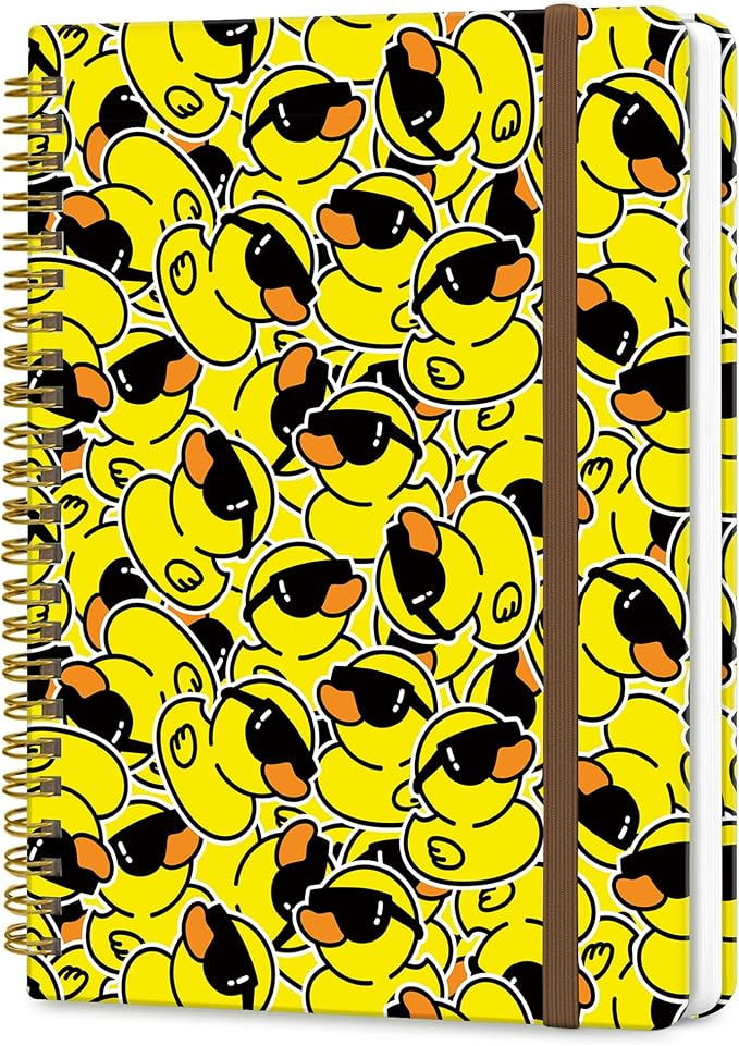 DHGPTS Spiral Journal Notebook, A5 Cute Notebooks for Women Men, College Ruled Hardcover Notebook for Work & Note Taking, 60 Pages Double-Wire Journals for Writing, Cool Yellow Ducks