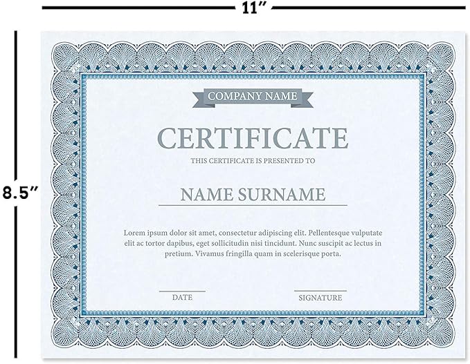 Fine Stationery Classic Elite Award Certificate Collection - Includes 25 Certificate Papers (White/Blue), 25 Heavy Linen Folders (Blue/Silver), 25 Silver Foil Seals, Laser & Inkjet Printer Compatible