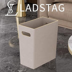 Beige White Trash Can Waste basket,3/4 Gallon Office Pu Leather Wastebasket with Gold-Tone Edging Decoration for Bathroom, Garbage Cans for Toilet Bedroom Living Room, Office home modern decor