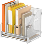 OrgMate Desk File Folder Holder Organizer-4 Vertical Compartments Racks and Paper Letter Tray,Mesh Magazine File Holder Sorter,Desktop Accessories & Workspace Organizers for Home,Office,School-White