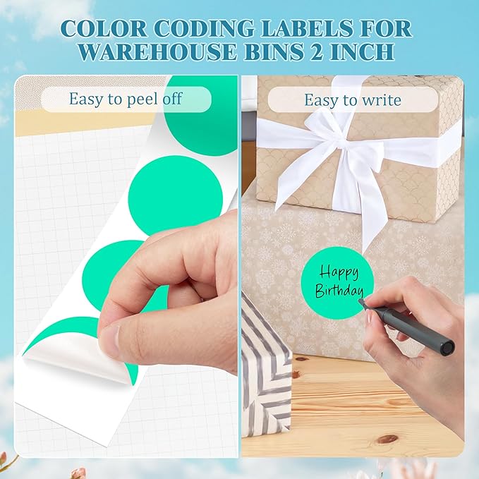 2 Inch Round Color Coding Labels (500 Count) - Aqua Dot Stickers Circle Labels with Dispenser Box for Warehouse, Filing, Industrial, Office Organization