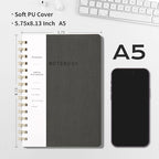 Spiral Notebook-5.75" x 8.125" College Ruled Journal with Inner Pockets and 160 Pages,PU Leather Cover Business Journal, Twin-Wire Binding Notebook Perfect for Office & Home School Supplies Dark Grey