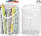 Delifox 2 Pack Pen Holder Mesh Round Pencil (White)