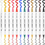 TRANSON 12 Color Bold and Fine Dual-tip Acrylic Paint Pen Set for Canvas Rock Wood Leather Ceramic DIY Painting