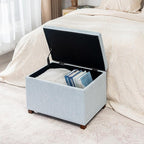Joveco 24" Linen Storage Ottoman Bench, Rectangle Foot Rest Stool for Living Room, Bedroom, Entryway, Linen Llight Bue