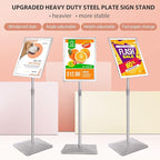 VAIIGO 11"x17" Pedestal Poster Stand with Heavy Duty Solid Steel Base, Adjustable Floor Standing Sign Holder for Vertical and Horizontal Display, Silver 3Pack