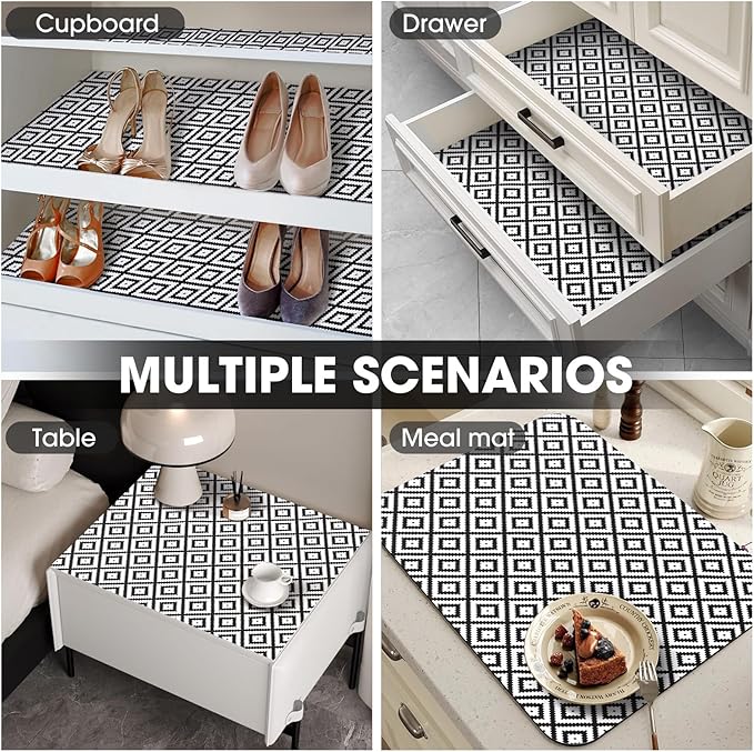 ALIUNI Drawer and Shelf Liner, Non-Slip Kitchen Cabinet Liners Non-Adhesive Thick Strong Grip Waterproof Washable Mats Protect Dresser Shelves Cupboard Bathroom Cabinets, Black & White, 24 in X 30 FT