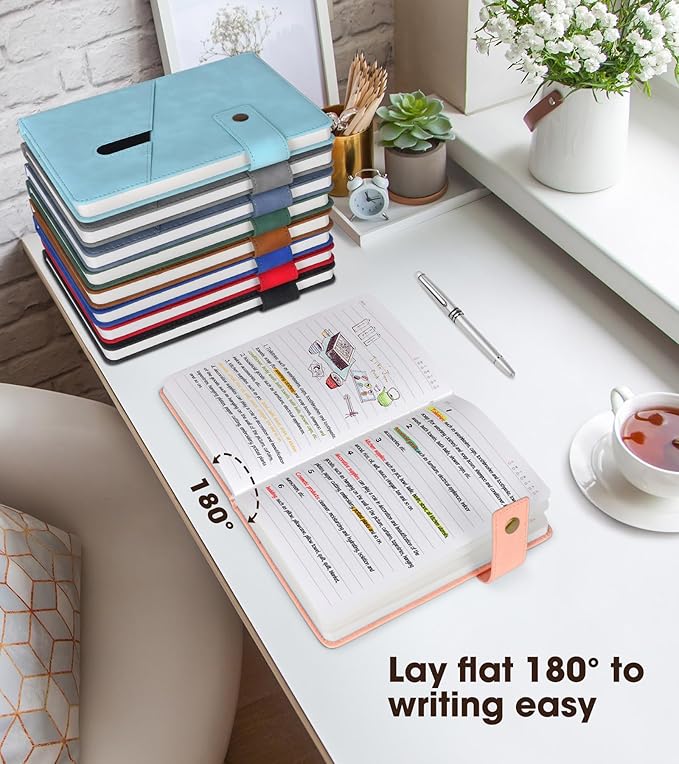 vfaejll Pink A5 Lined Leather Journal Notebook for Men Women,5.9" X 8.4" Personalized Hardcover Journal with Pen,200 Pages 100 Gsm Thick Ruled Paper Daily Diary for Travel,Business,Work,Writing