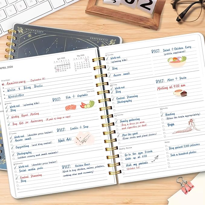 2026 Planner 8.5 x 11, Large Weekly Monthly Planners with Tabs, A4 Spiral Bound Daily Calendar 2026 Planner, 12 Month Agenda from Jan. to Dec., Flexible Cover Appointment Book(Blue Tarrow)