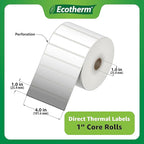 4" x 1" Thermal Labels | 6 Rolls | 15000 Labels | fits Zebra, Munbyn, Rollo, Godex, Arkscan, iDPRT, Offnova Thermal Label Printers and More | Blank White Adhesive Stickers by Ecotherm