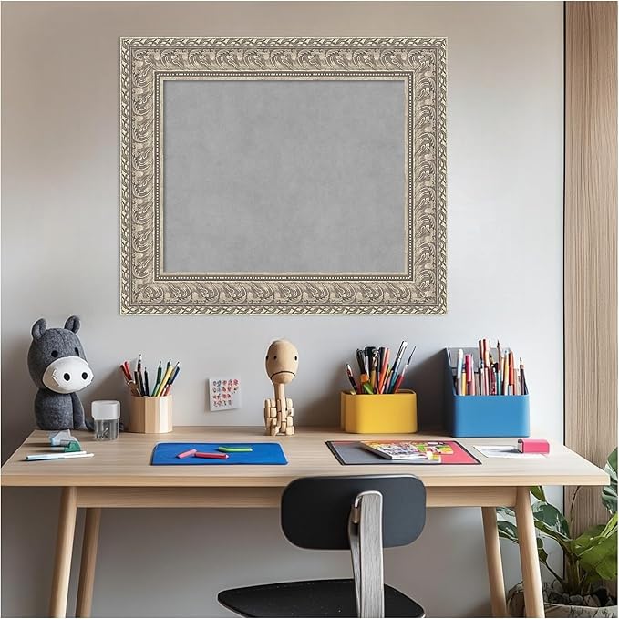 Amanti Art Silver Framed Magnetic Board 23x27 Small Vision Board for use with Magnets, 100% Metal Sheet to Display Items as Office Decor or for Home Organization in mudroom, Kitchen or Kids Room