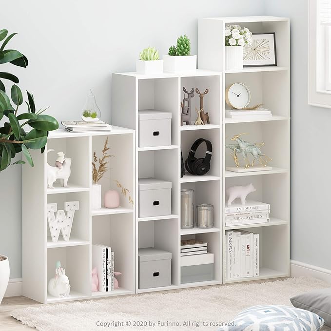 Furinno LUDER Book Shelf, 5-Cube Bookshelf, Reversible Bookcase, 9.4 x 19.5 x 31.5, for Living Room, Bedroom, Home Office, White