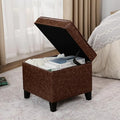 Adeco 17" Storage Ottoman Foot Rest Stool, Dark Brown Leather Ottoman with Black Solid Wood Legs and Hinged Lid, Small Foot Stool for Living Room, Bedroom