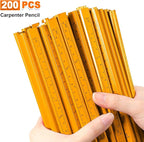 Honoson 200 Pcs Flat Construction Pencils with Printed Ruler Wood Graphite 2 Pcs Carpenter Pencil Sharpener for Woodworking Marking Tool(Wood)