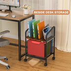 Tiaoheka Rolling File Cabinet with Adjustable Dividers, Vertical Filing Cabinet with Storage Drawer on Lockable Wheels, Hanging File Organizer Beside Under Desk for Office, Home（Patent Pending）