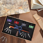 YICMY Calligraphy Pen Set,Calligraphy Set For Beginners Includes Oblique Pen Wooden Calligraphy Pen 12 Pen Nibs & 4 Different Color Inks Dip Pen Set Fountain Pen Set Retro Gift