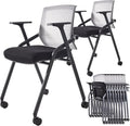 BLANEDUO, 10 Pack Foldable Office Chair with PU Wheels and Sliding Armrest-Ergonomic Mesh Bouncing Back, Stackable Conference Room Chair, Office Guest & Reception & Meeting Chair (Black)