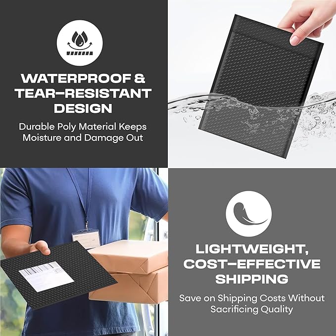 Black Extra Large Poly Bubble Mailers 14.25x20 inch #7 | Self Seal Large Padded Envelopes | Air Cushioned Bubble Mailer | Usable Size 14.25x19 Lightweight Mailing Shipping Bags| 50 Pack Bulk
