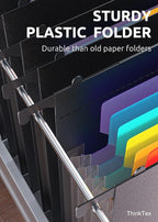 ThinkTex Plastic Expanding Hanging File Folders, 7 Innovative 1.2" Accordian Pockets, Large Capacity, Multi-Color Tabs, Letter Size for Filing Cabinet - 3 Packs