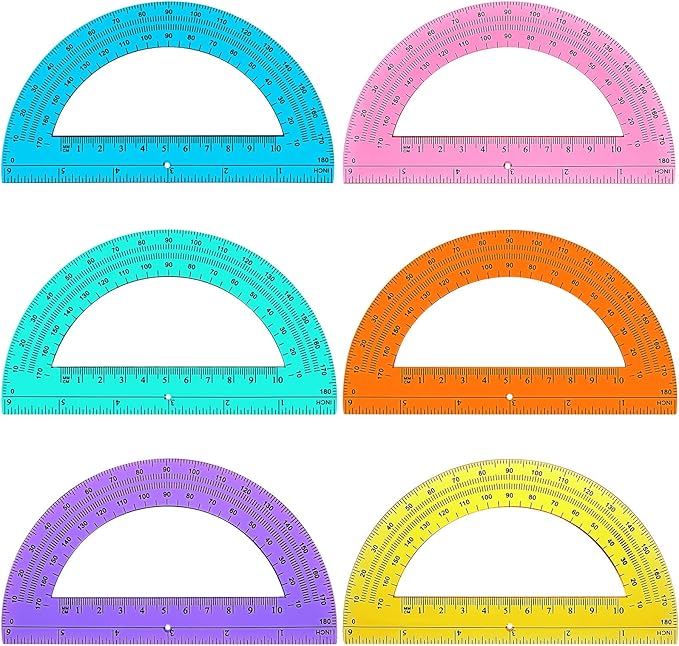 Zonon 6 Pieces Protractors Bulk Plastic 180 Degrees 6 Inch Translucent Protractors for Geometry, Angle Measurement, Students School Supplies
