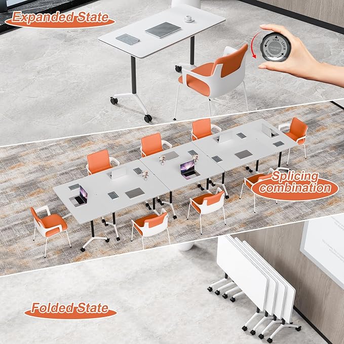 Conference Table Flip Top Mobile Conference Room Tables,Folding Conference Table with Wheels,Large Meeting Training Seminar Table Saving Space for Office Classroom(12A,70.8'')