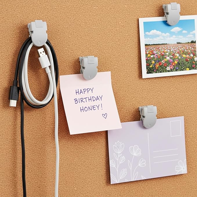 WJIAAA Cubicle Clips, 15pcs Gray Plastic Cubicle Pins Hooks for Fabric Walls Panel Push Pin Partition Panel Wall Clip Picture Hangers for Hanging Photos, Notes, Memos, Data Cables Office Accessories