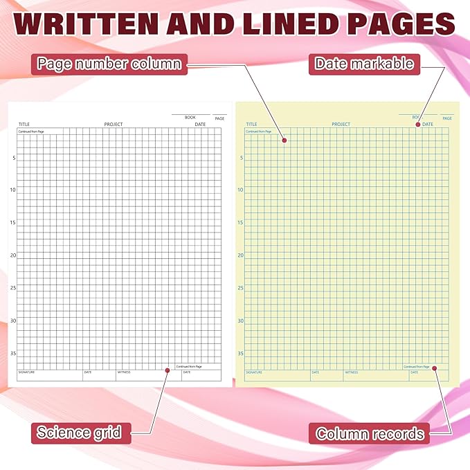 Affrolling 2 Pack Carbonless Lab Notebook Carbon Copy 8.5'' x 11'' 50 Sets of Pages 100 Pages Total Laboratory Engineering Chemistry Computation Notebook Science Grid Coil Binding(Wine Red and White)