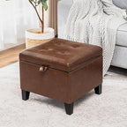 Asense 17 Inch Faux Leather Ottoman with Storage, Square Ottoman Footstool Upholstered Footrest for Couch Entryway Bedroom Living Room, Coffee