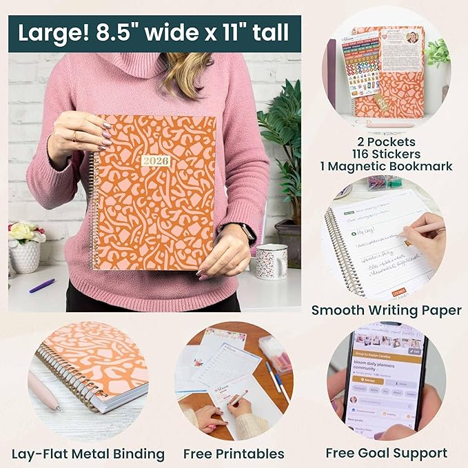 bloom daily planners 2026 Planner (January to December) - 8.5” x 11” Weekly & Monthly Dated Agenda Organizer Book with Stickers & Tabs - Flexible Soft Cover - Moments of Grace