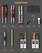 STAGEEK 17 Pack Carpenter Pencil Set with Sharpener, Mechanical Carpenter Pencils with 60 Refills, Deep Hole Long-Nib Marker Pens, Carbide Scribe Tool & Construction Pencils for Architect with Case