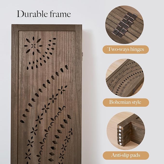 66.9Inch Folding Room Divider, 6 Panels Wood Carved Privacy Screens Free Assembled Freestanding Partition for Bedroom Home Office (Brown)
