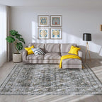 Rugcomf Area Rug 5x7 Washable Rug Boho Soft Non-Slip Non-Shedding Faux Wool Vintage for Living Room, Bedroom Rug, Farmhouse, Dining Room, Indoor, Kids Playroom (Grey)