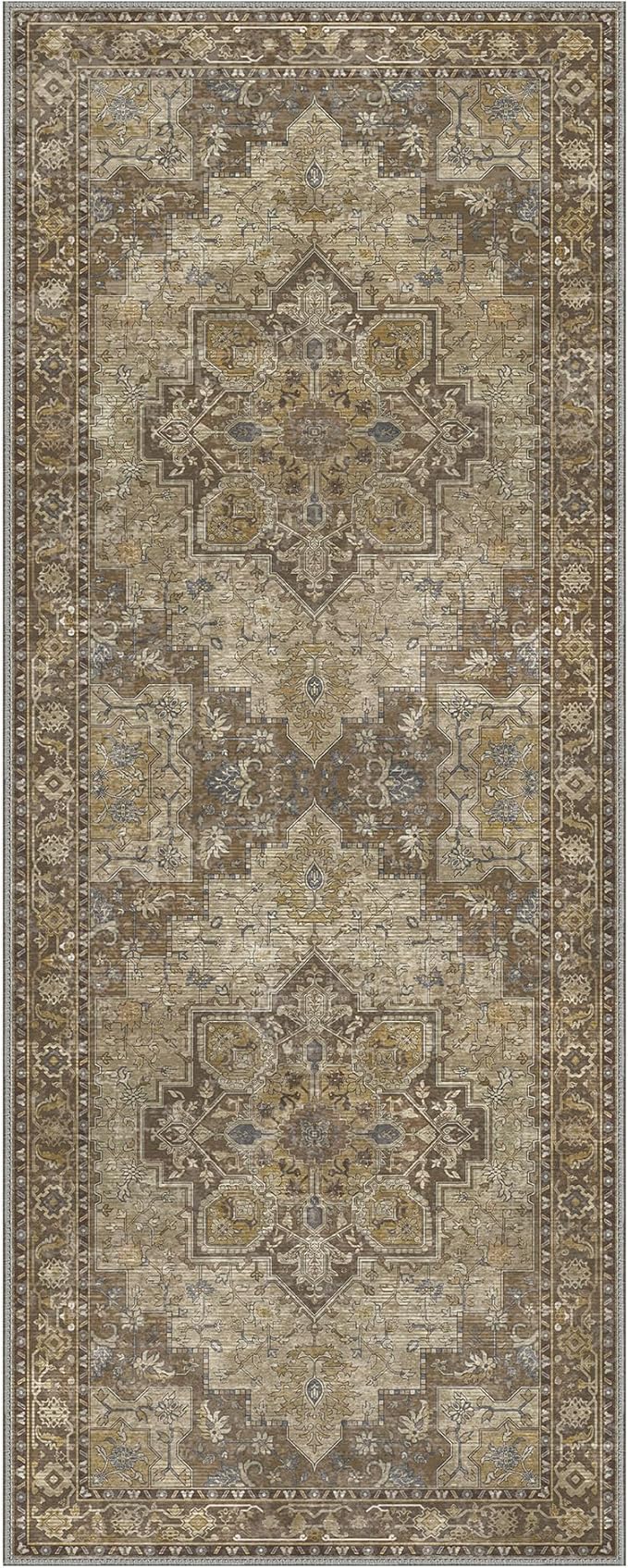 GENIMO 2x8 Runner Rugs for Hallway, Machine Washable Non Slip Vintage Rugs, Low Pile Lightweight Soft Print Rug for enrtyway, Corridor, Home Office, Kitchen, Rustic Brown
