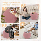 MeMoreCool Stuffed Round Pouf Ottoman Foot Rest, Floor Pouf Foot Stool with Soft Foam Chunk Filling, Small Round Ottoman Footstool Circle Footrest for Living Room, Pink