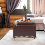 Decent Home Leather Storage Ottoman Bench Foot Rest Stool with Nailhead Trim (Dark Brown - Button Tufted Leather)