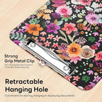 Luminzo Plastic Cute Clipboard Low-Profile Metal Clip, A4 Letter Size 9 x 12.5 in, 8.5 x 11 Paper Clip Board for Teachers, Nurses, Classroom,Watercolor Flower