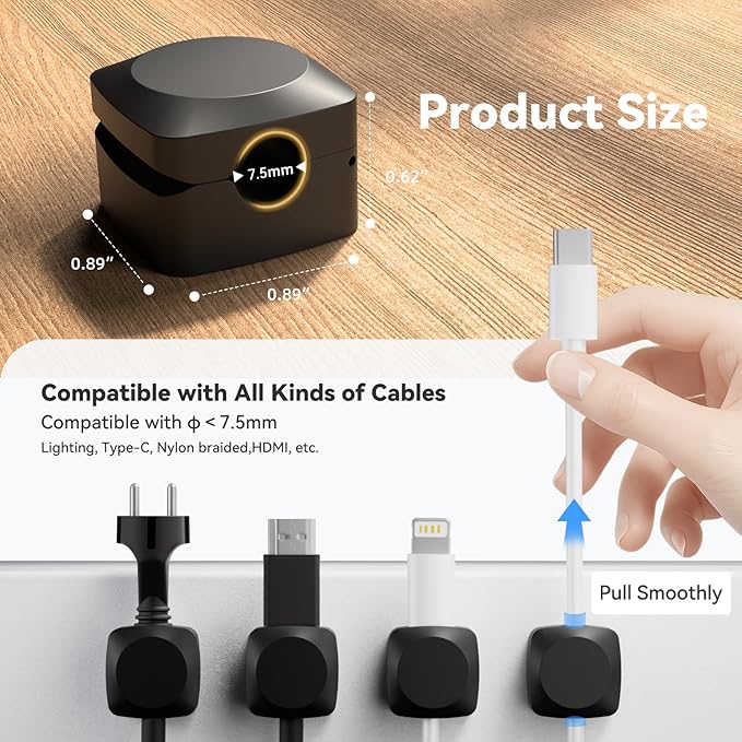 Lancord 8 Pack Cord Organizer Holder, Rotatable Cable Clips, Spring Cord Holder for Nightstand Adhesive Cable Organizer, Cable Management Clips Charging Cord Organizer for Desk Office Car Wall