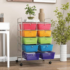 GOFLAME 10-Drawer Rolling Storage Cart, Art Craft Storage Organizer on Wheels, Multipurpose Movable Utility Cart for School, Office and Home, Rainbow