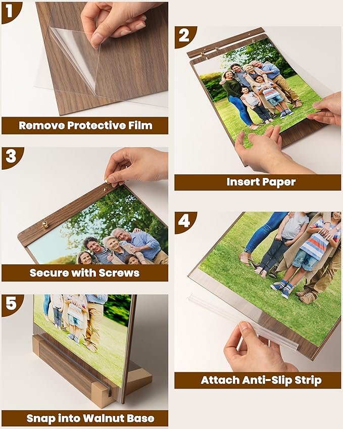 EliteSign 1PK Acrylic Sign Holder 8.5 x 11 with Walnut Wood Base, Clear Plastic Commercial Display Stand for Menu, Poster, Flyer, Table Paper Frame for Restaurant, Office, Store, Bar, Wedding