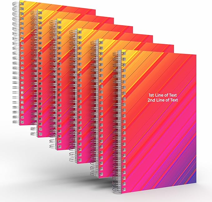 Custom Spiral Notebook Journals with a Rainbow Design 5 Colored Cover - 6 Pack of 5" x 8" – College Ruled, Hard Cover, 50 Sheets Per Book – For Journaling, Office, School Supplies, etc.