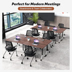 Goakwwuz Conference Room Table, Folding Conference Tables,Thicken Grey Tabletop,Flip Top Wooden Seminar Meeting Room Table for Conference Room Offices (2, Walnut, 61.0“)
