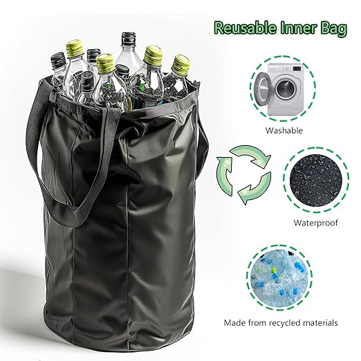 Removeable Reusable Inner Bag for 26 Gallon 100L Recycle Bin Made from recycled plastic bottles, environmentally friendly and sturdy, for recycling Bottle Can Glass Waste Plastice Stickers, Black