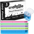 Craftzilla Pencil Sharpener 100 Pack, Manual Pencil Sharpeners Bulk for Kids with Lid, Perfect for School, Office, and Home