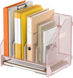 OrgMate Desk File Folder Holder Organizer-4 Vertical Compartments Racks and Paper Letter Tray,Mesh Magazine File Holder Sorter,Desktop Accessories & Workspace Organizers for Home,Office,School-Pink